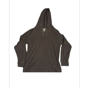 Ruff Hewn Well WornSweater Shirt Long Sleeve Henley Brown Hoodie Pullover Mens L